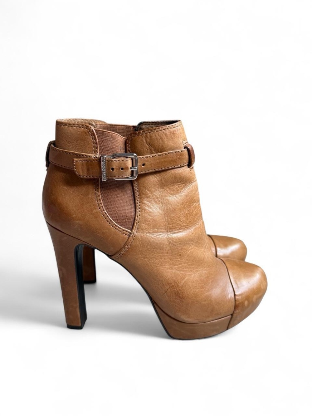 Gianni Bini Women's Tan Leather High-Heel Mid-Calf Boots